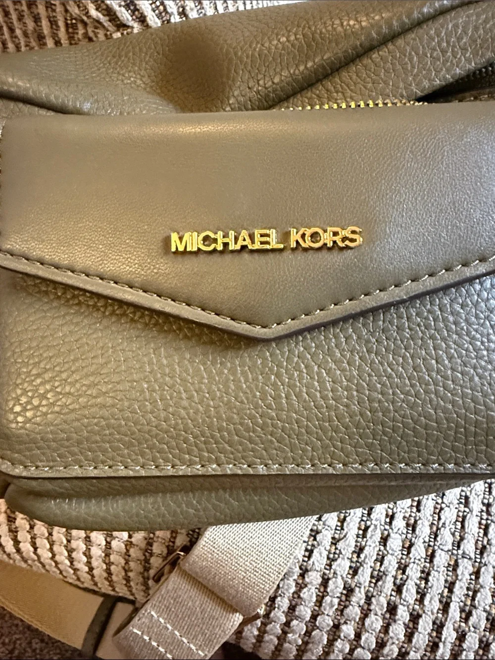 Michael Kors Olive Green Pebbled Leather Crossbody with Gold Hardware